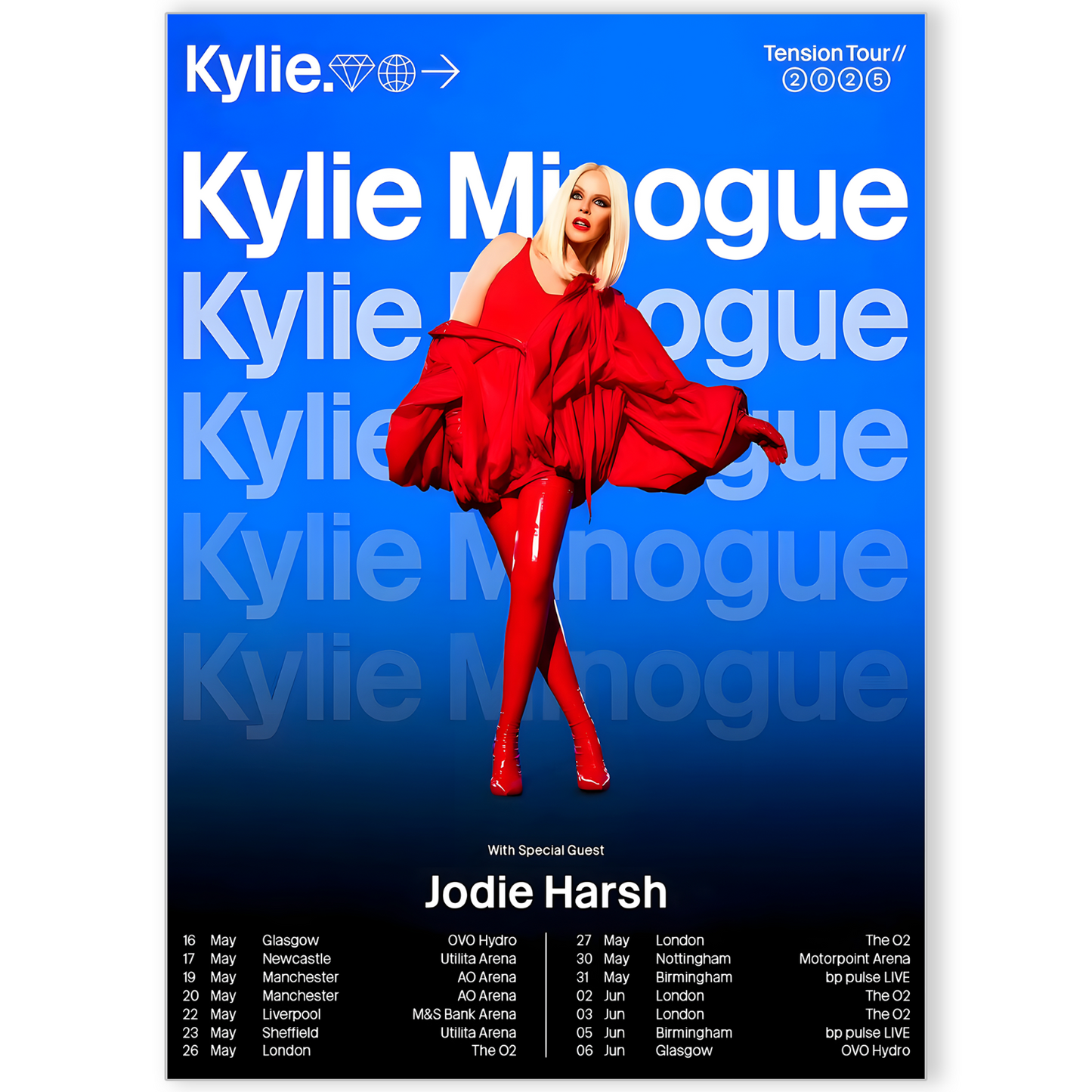 Kylie Minogue Poster Tension Tour 2025 UK Concert Poster For Kylie Minogue Fans