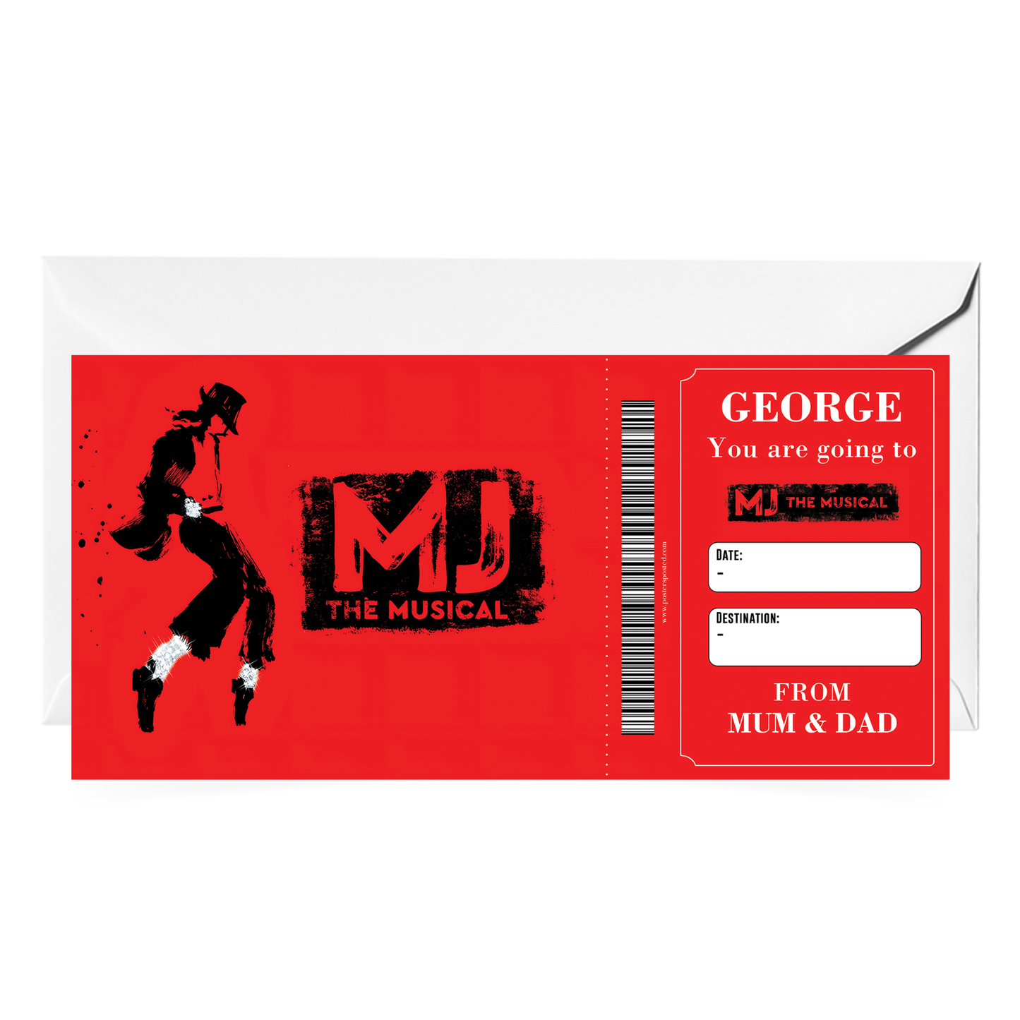 MJ The Musical Theatre Ticket Personalised Gift Reveal Custom Keepsake Gift