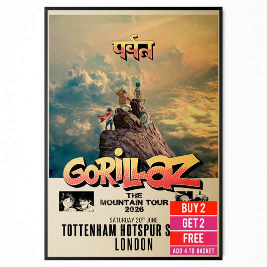 GORILLAZ THE MOUNTAIN TOUR POSTER  Tottenham Hotspur Stadium 2026 LONDON A5-A3