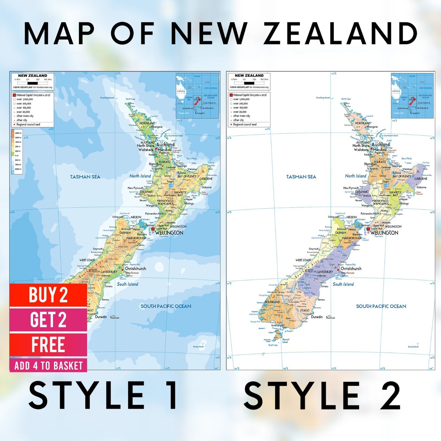 Map Of New Zealand Wall Poster Art Print A5 A4 A3 Educational Map Print