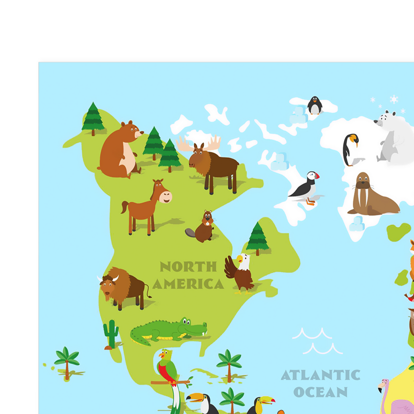 Map Of The World Poster Large Wall Map Of The World Animal World Map Kids Poster