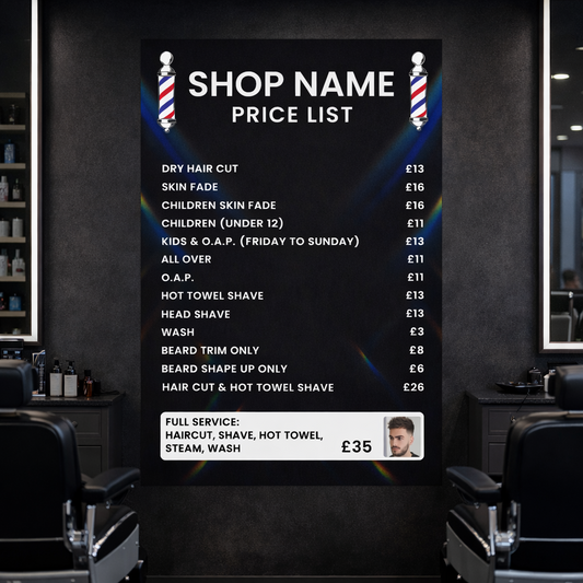 Barber Shop Price List Personalised Poster Sticker Sign Vinyl Wall Decal A5-A3