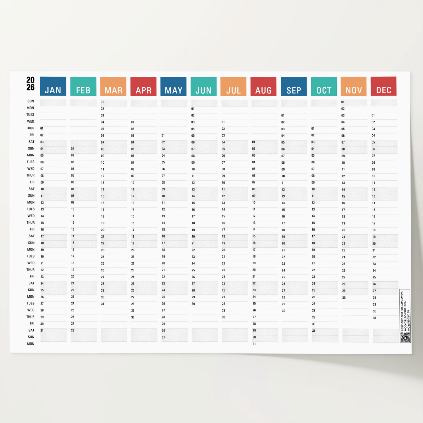 2026 Year Planner Wall Home Office Work Annual Full Year Calendar A5 A4 A3