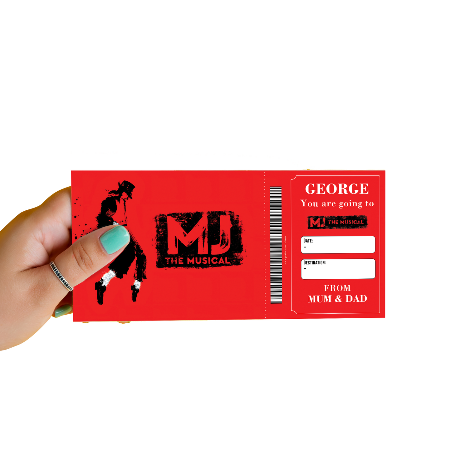 MJ The Musical Theatre Ticket Personalised Gift Reveal Custom Keepsake Gift
