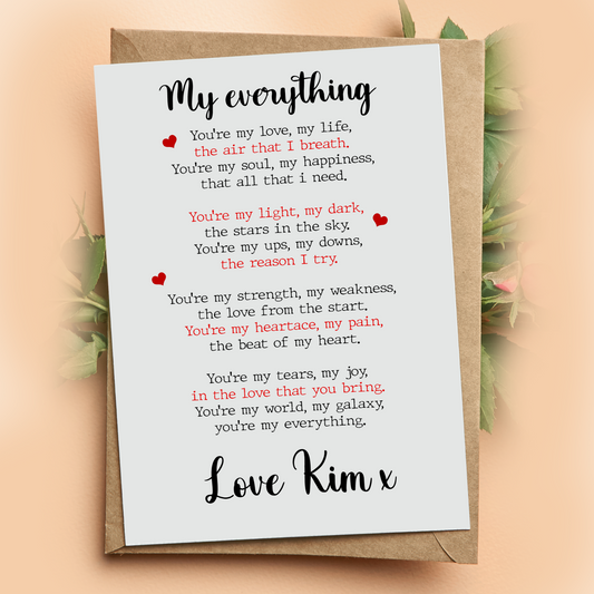 Valentines Day Card Personalised Poem Husband Wife Girlfriend Boyfriend Gift