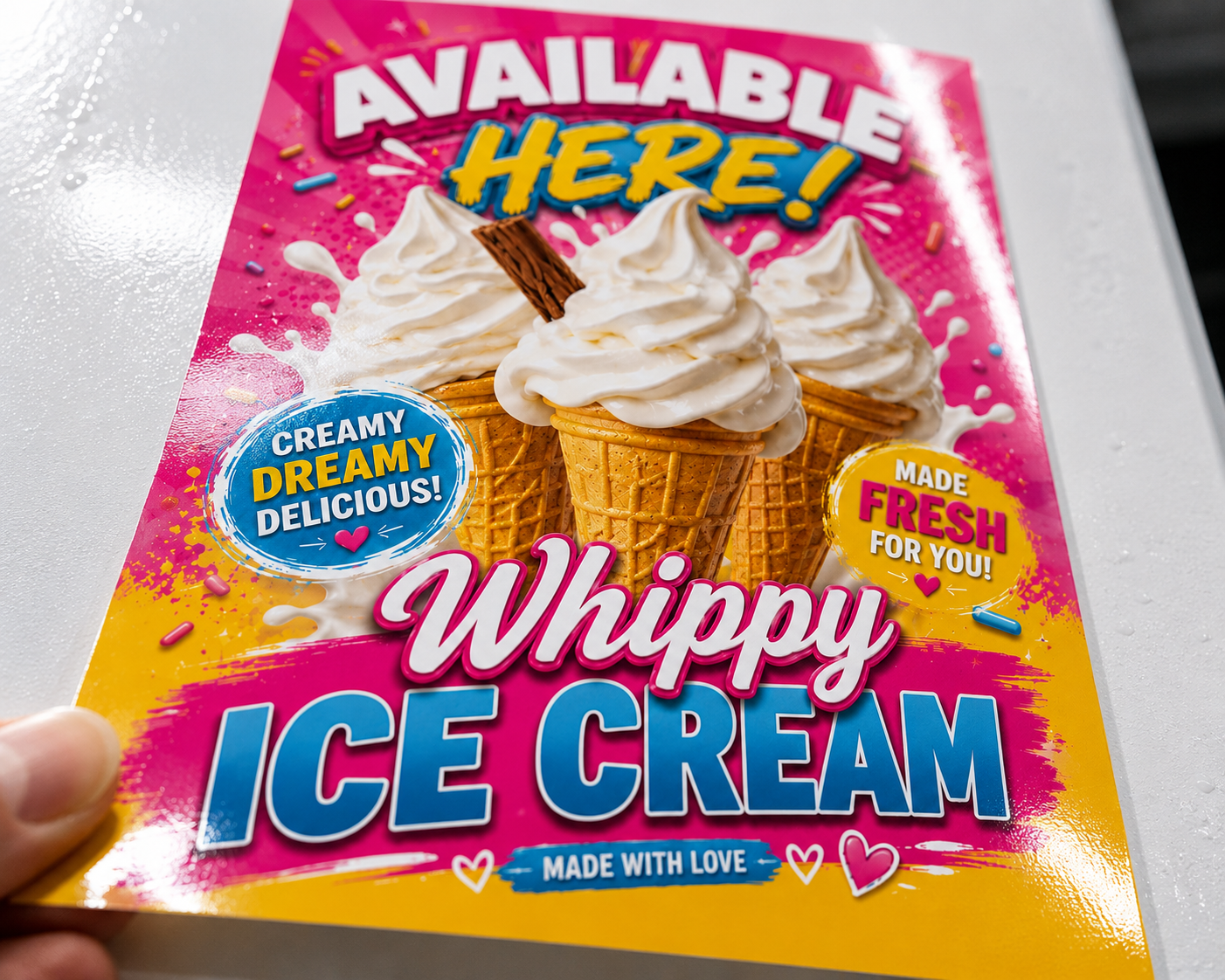Ice Cream Sold Here Adhesive Print Vinyl window Mr Whippy Ice Cream Van Sign