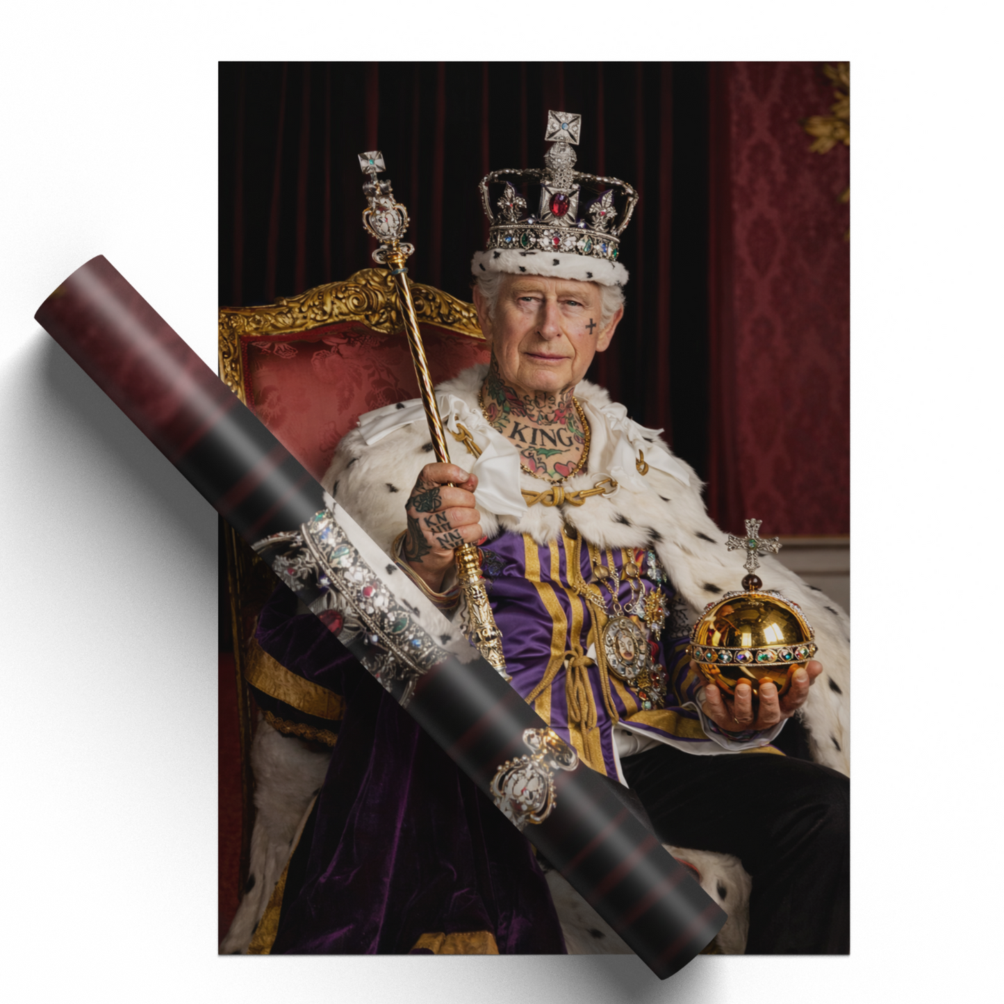 King Charles III Poster Punk Portrait Tattoo Shop Wall Art Collectable Print