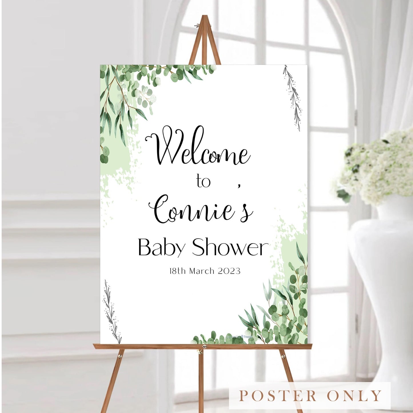 Personalised Baby Shower Welcome Poster Sign Green Eucalyptus Sign Print - A5-A3