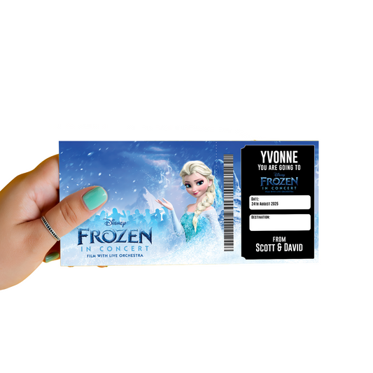 Frozen In Concert Theatre Musical Ticket Gift Surprise Personalised Ticket