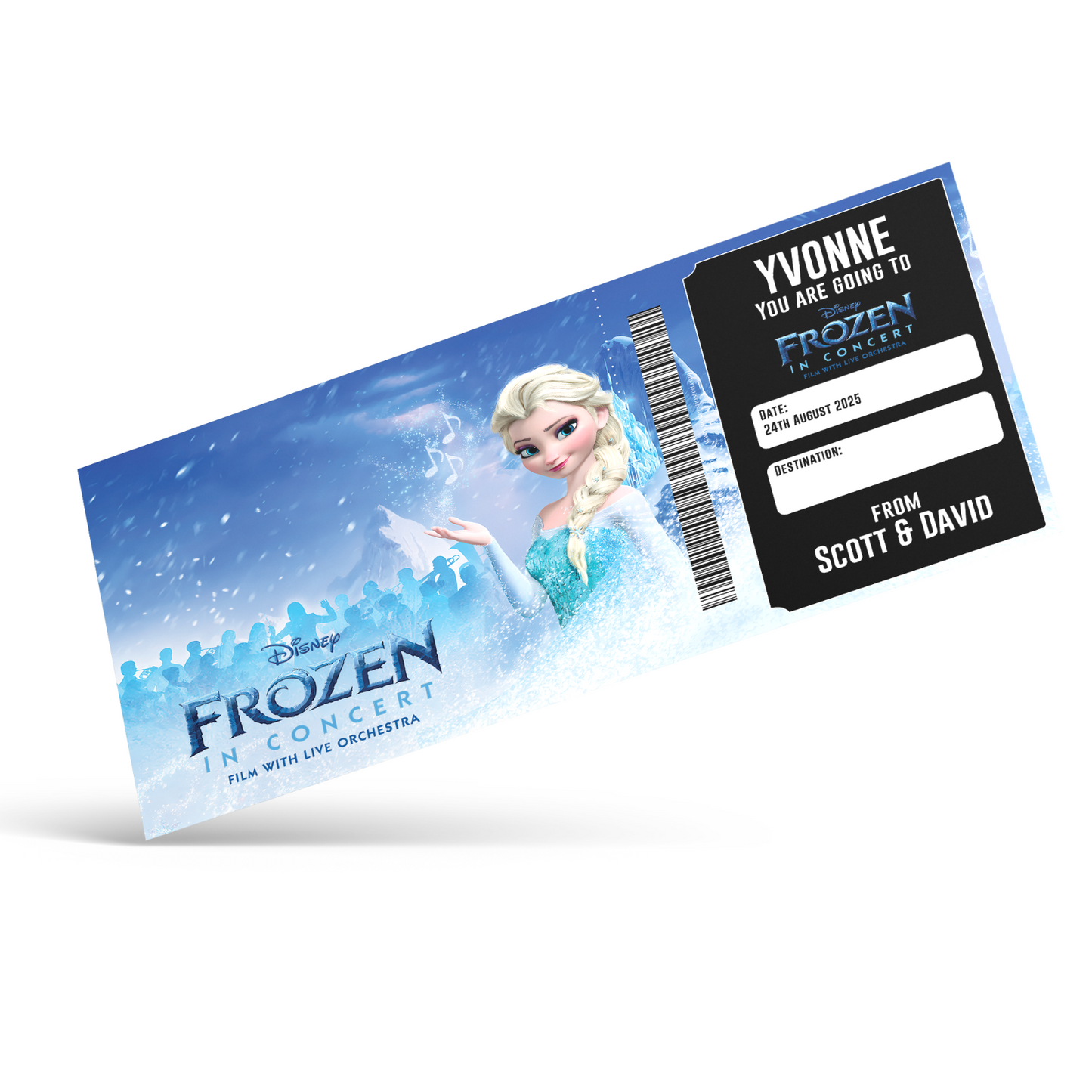 Frozen In Concert Theatre Musical Ticket Gift Surprise Personalised Ticket