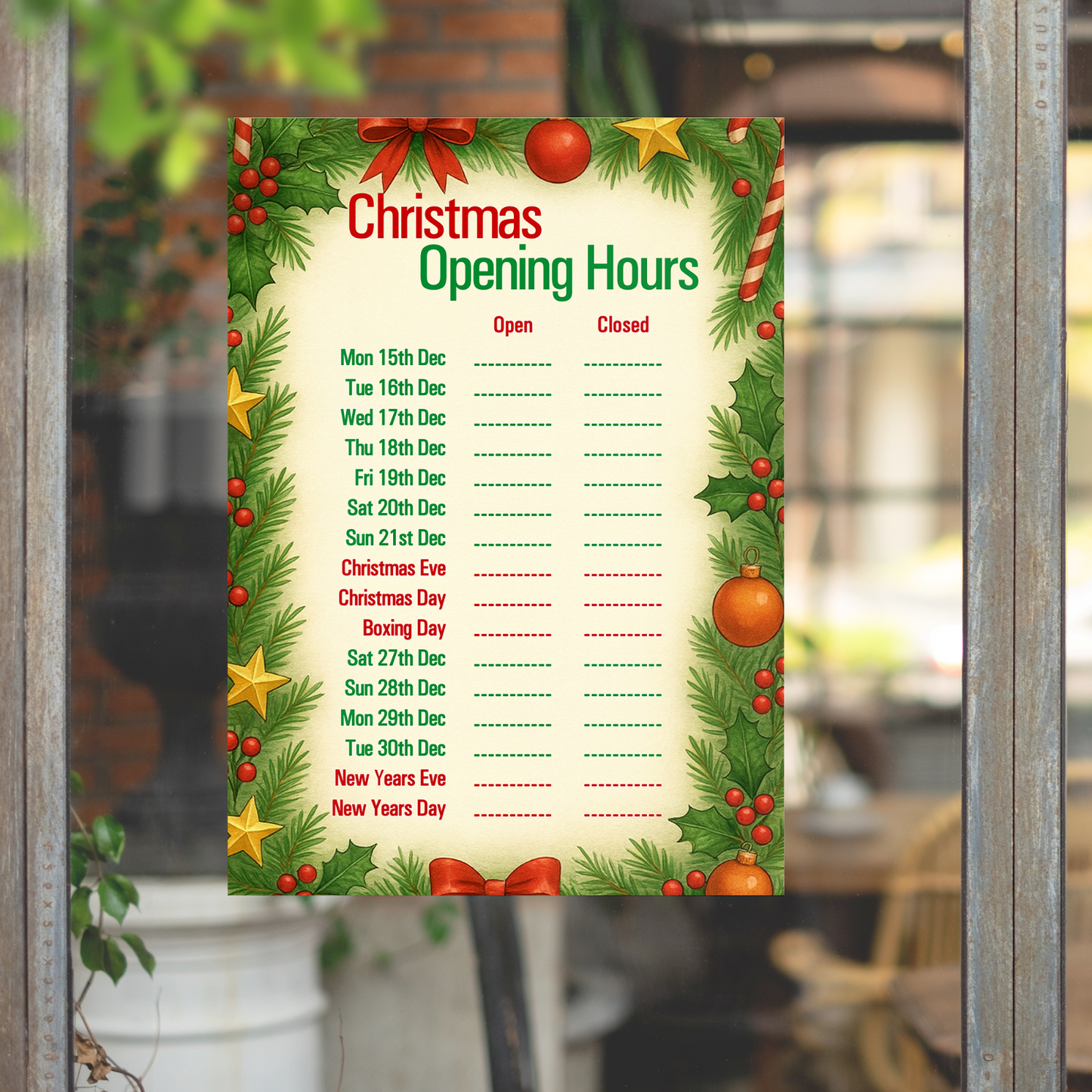 Christmas Shop Opening Times And Hours Poster Notice Sign Christmas New Year