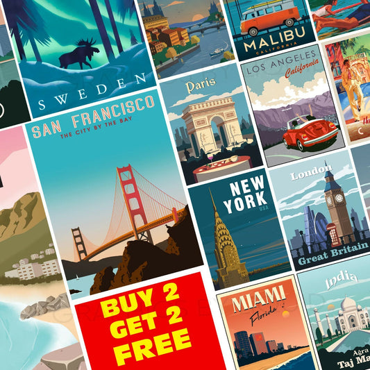 Vintage Travel Retro Prints Holiday Tourism Decor Cities Home Wall Art Poster