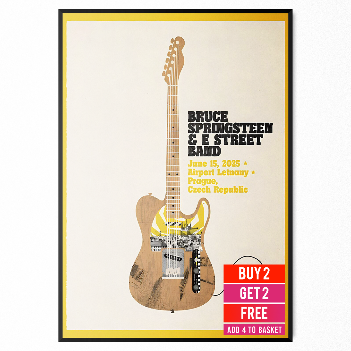 Bruce Springsteen Concert Poster Prague Czech 15 Jun For The Boss A5-A3