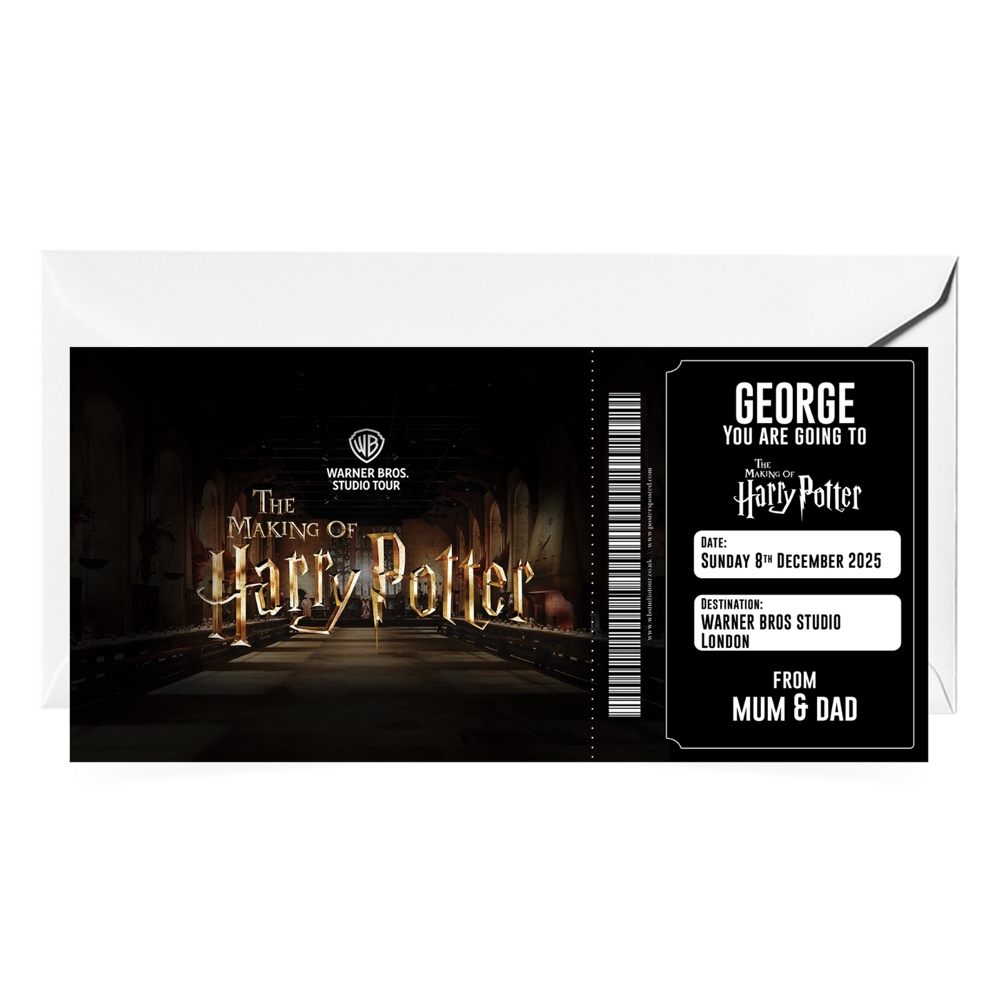 Harry Potter Studio Tour Ticket Birthday Surprise Voucher Personalised Gift Idea
