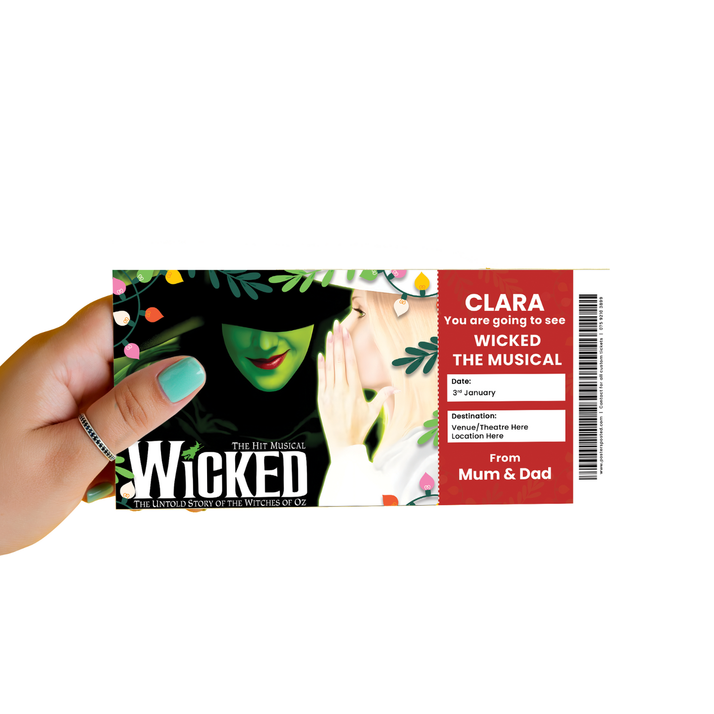 Wicked The Musical Theatre Ticket Xmas Personalised Christmas Gift Keepsake Card