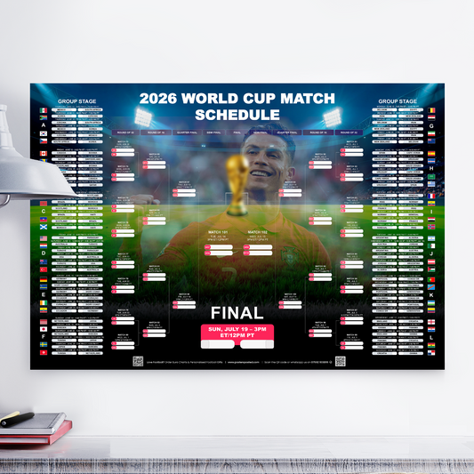 Football World Cup 2026 Poster Ronaldo Edition Wall Chart + FREE A4 FLAG POSTER