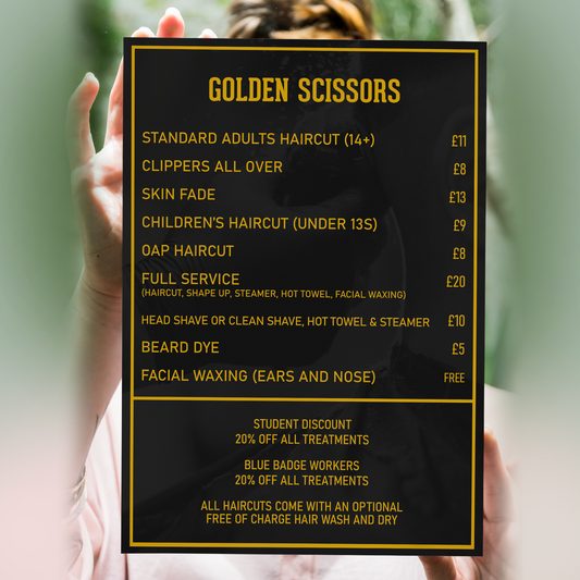 Barber Shop Price List Advertising Salon Sign Poster Print - A5 A4 A3 A2 A1