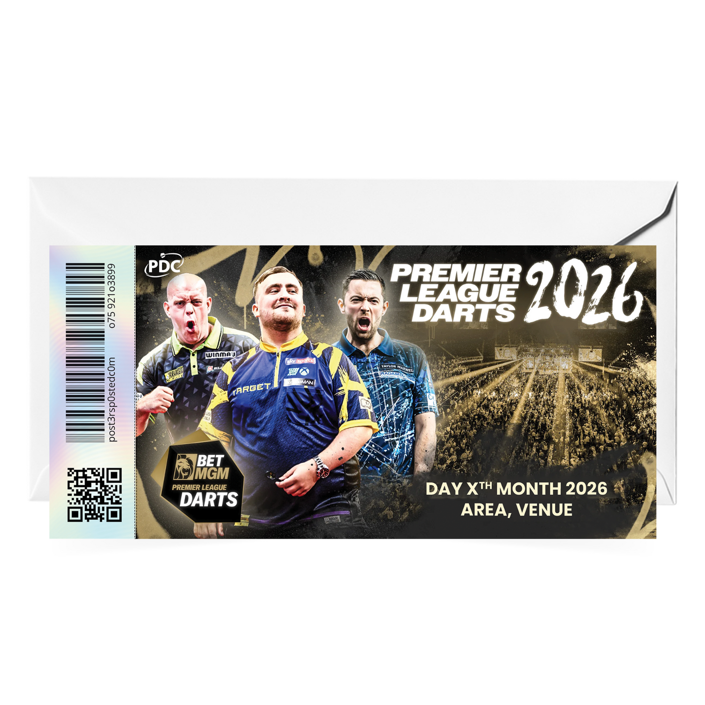 Darts Premier League mock Ticket Personalised Event Ticket Gift Voucher Ticket