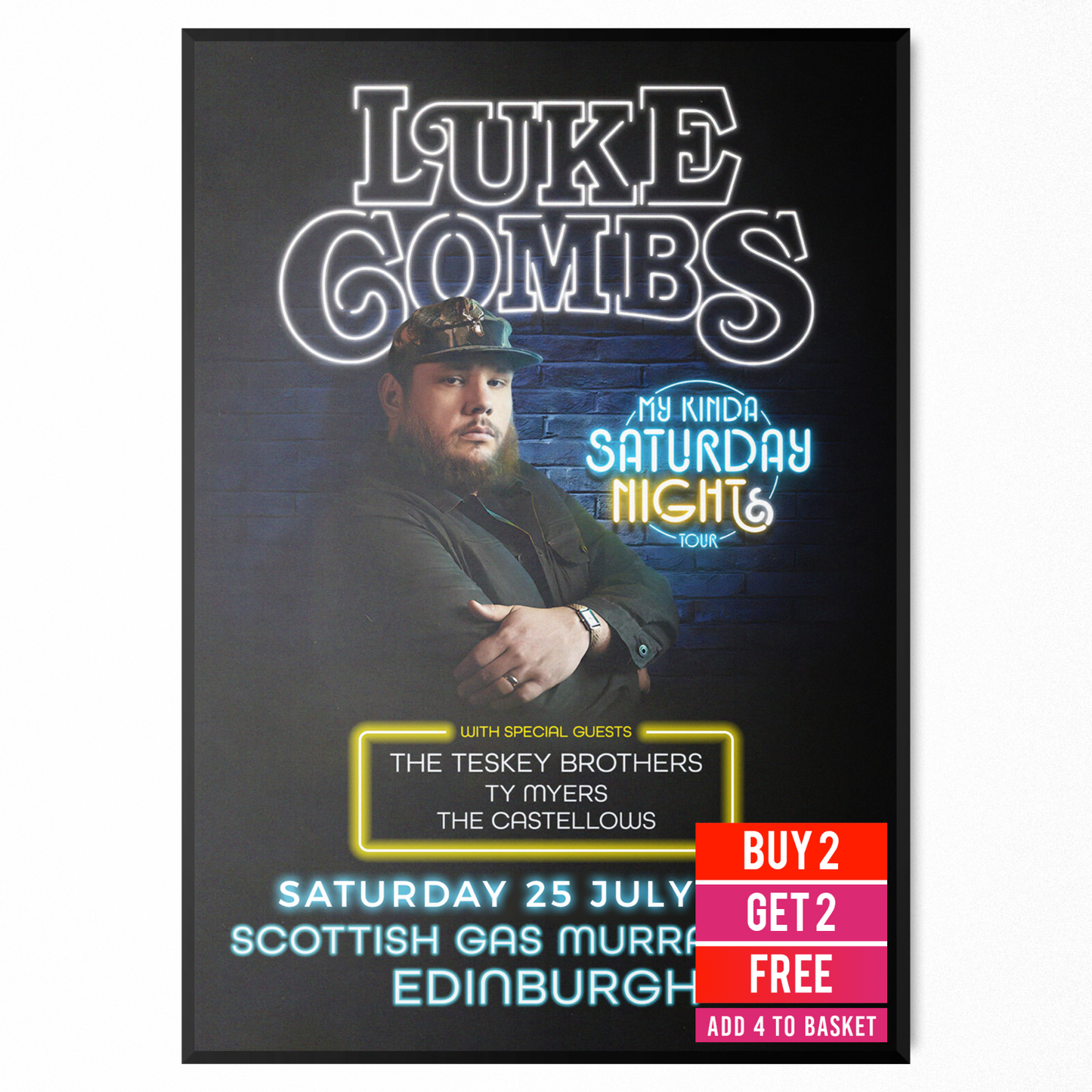 Luke Combs Poster Concert My Kinda Saturdays Edinburgh 25 Jul 2026 A5-A3