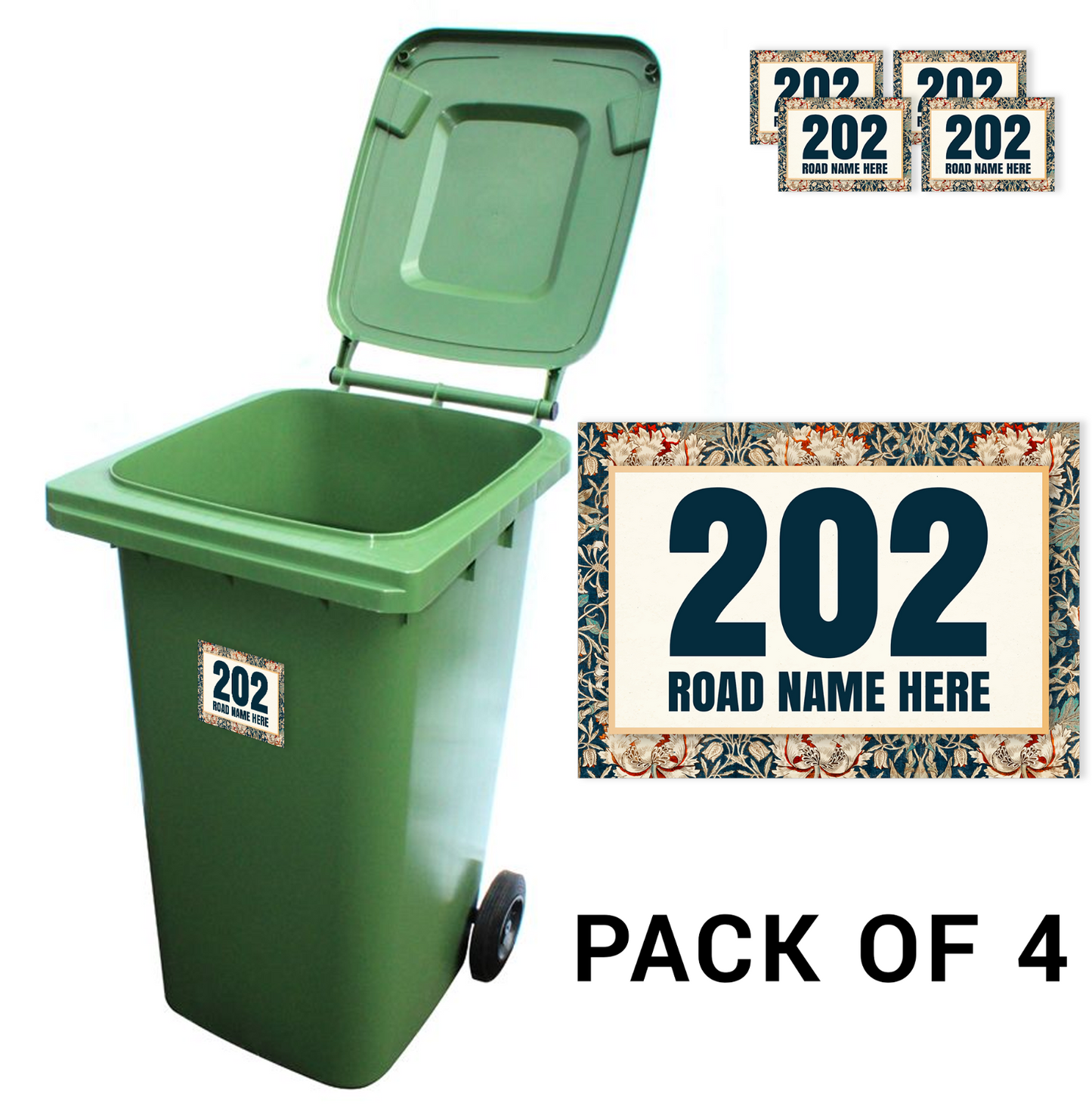 Wheelie Bin Numbers Personalised Waterproof Bin stickers Labels House Street