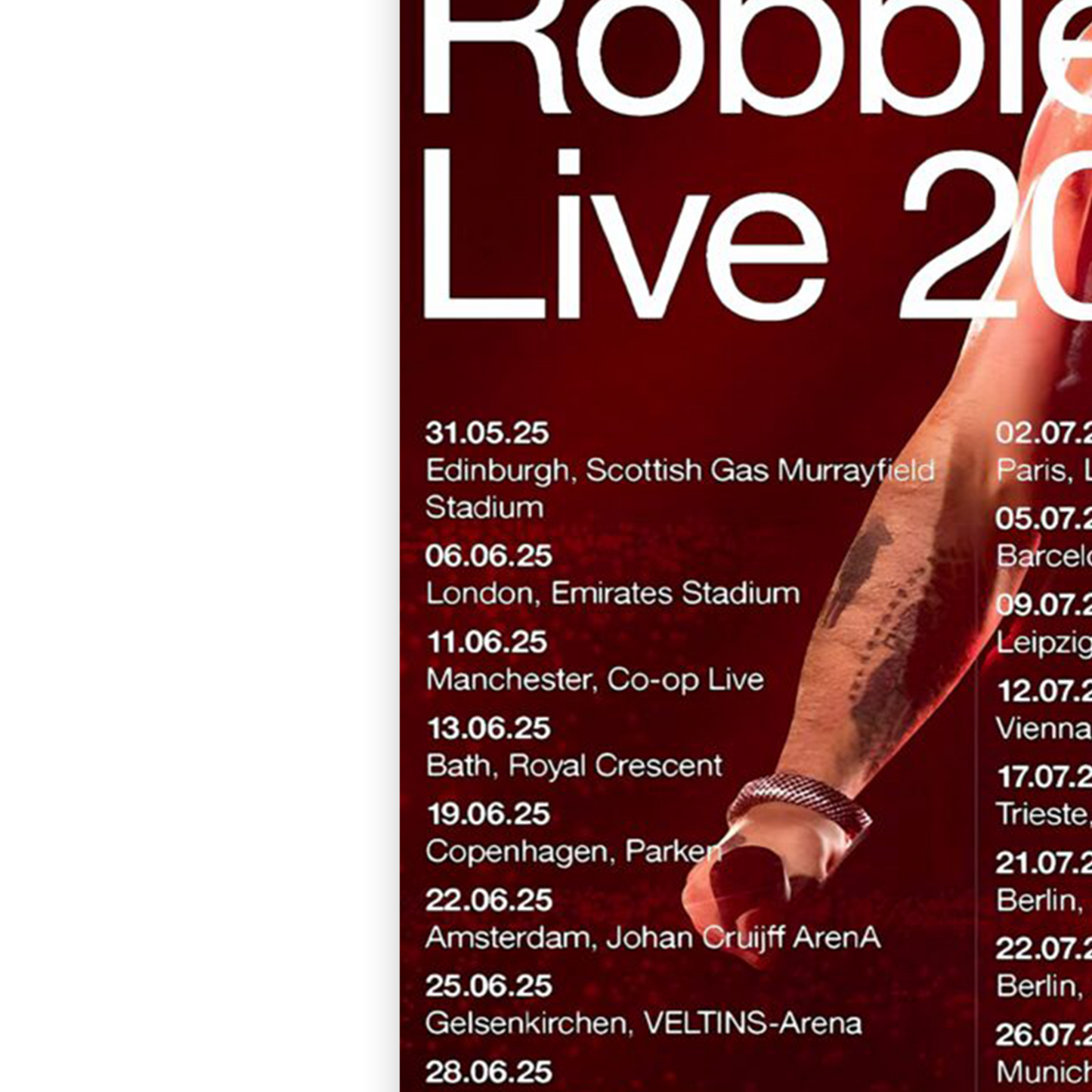 Robbie Williams Live 2025 All Concert Dates Poster Gift For Robbie Williams Fans