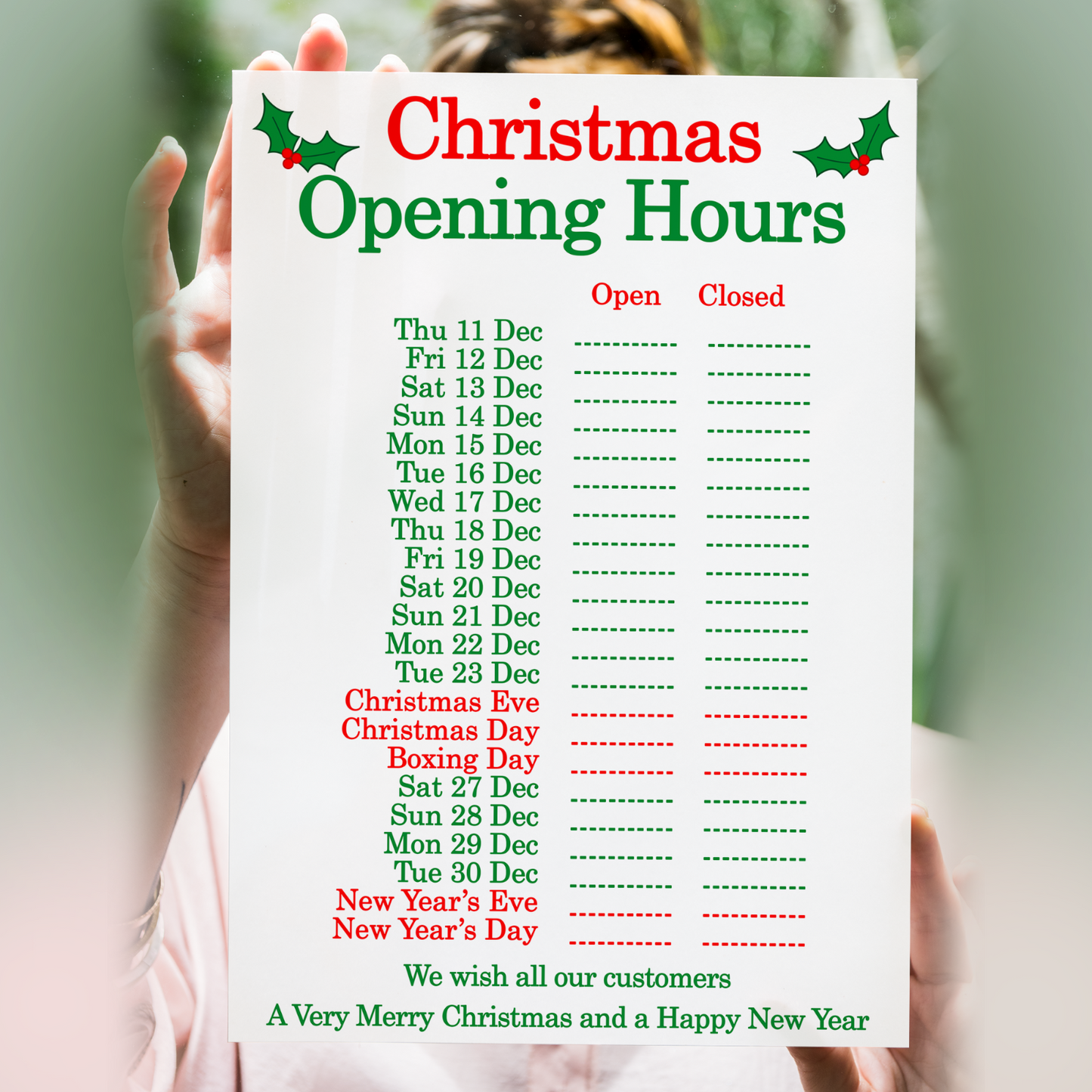 Christmas Shop Business Opening Hours And Time 2025 Xmas Poster Print A5-A3