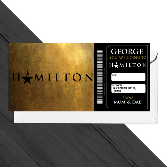 HAMILTON Musical Theatre Ticket Personalised Gift Surprise Hamilton Voucher