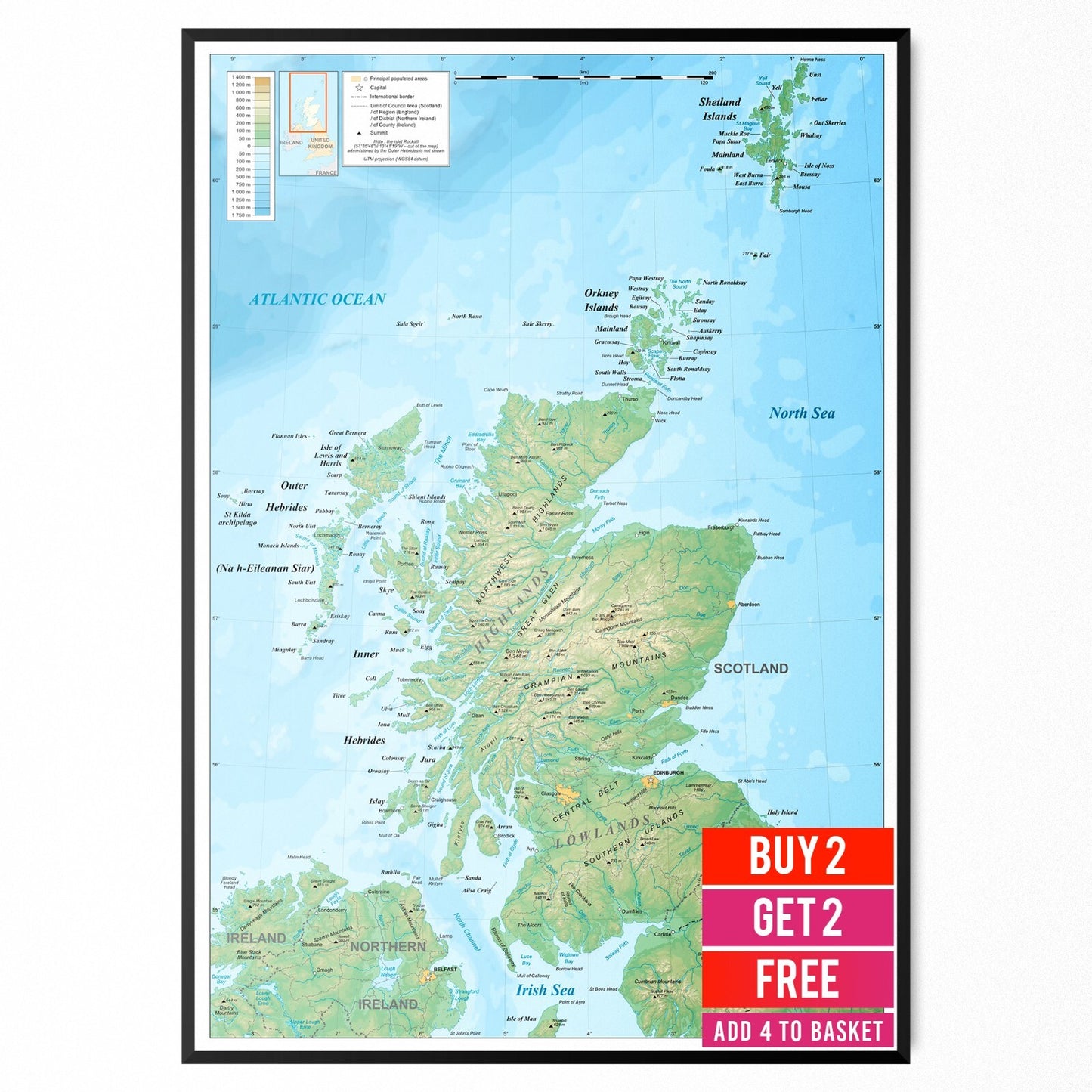 SCOTLAND MAP POSTER Educational School Map Poster Laminated Poster A5 A4 A3
