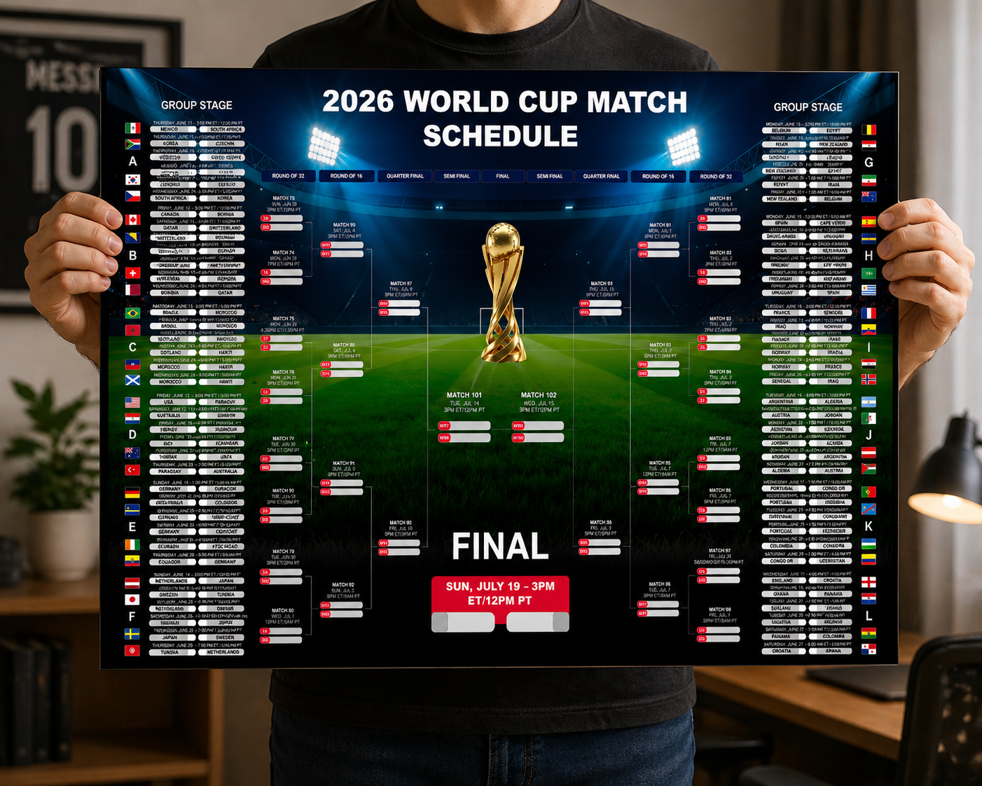 Football World Cup 2026 Poster Schedule Wall Chart A5-A2 Large Wall Planner