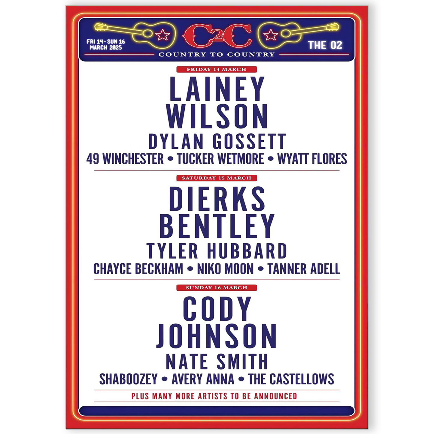 Country To Country 2025 Music Line-Up Poster For Music Fans Print A5 A4 A3