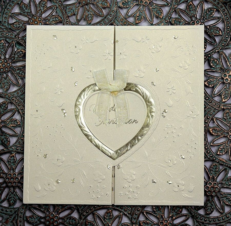 Personalised Wedding Card Handmade Ivory Gatefold Heart Invitation Card