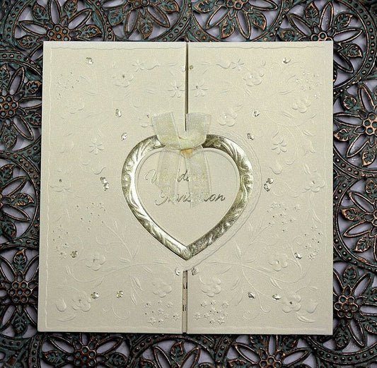 Personalised Wedding Card Handmade Ivory Gatefold Heart Invitation Card