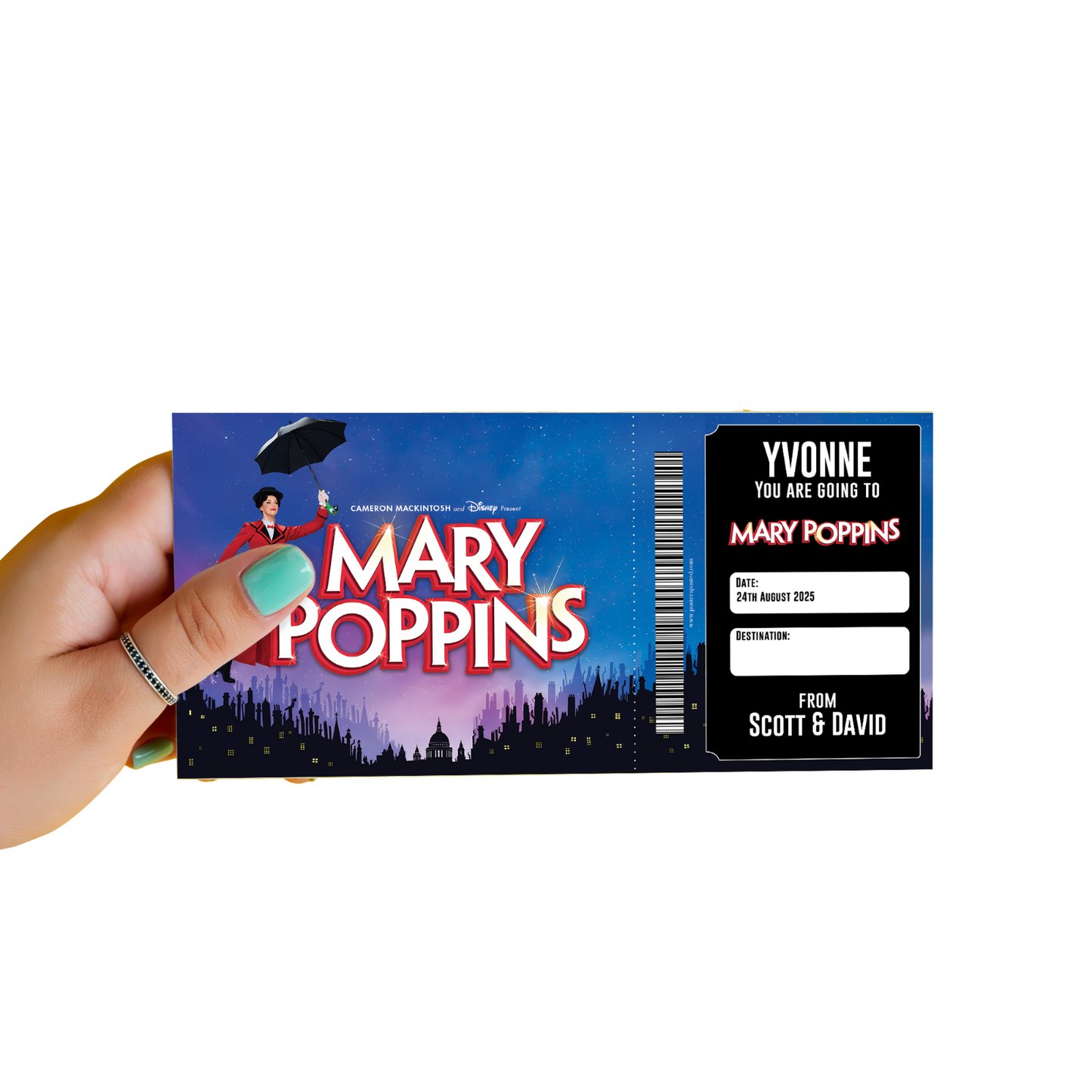 Mary Poppins Theatre Ticket Musical Surprise Voucher Personalised Birthday Gift