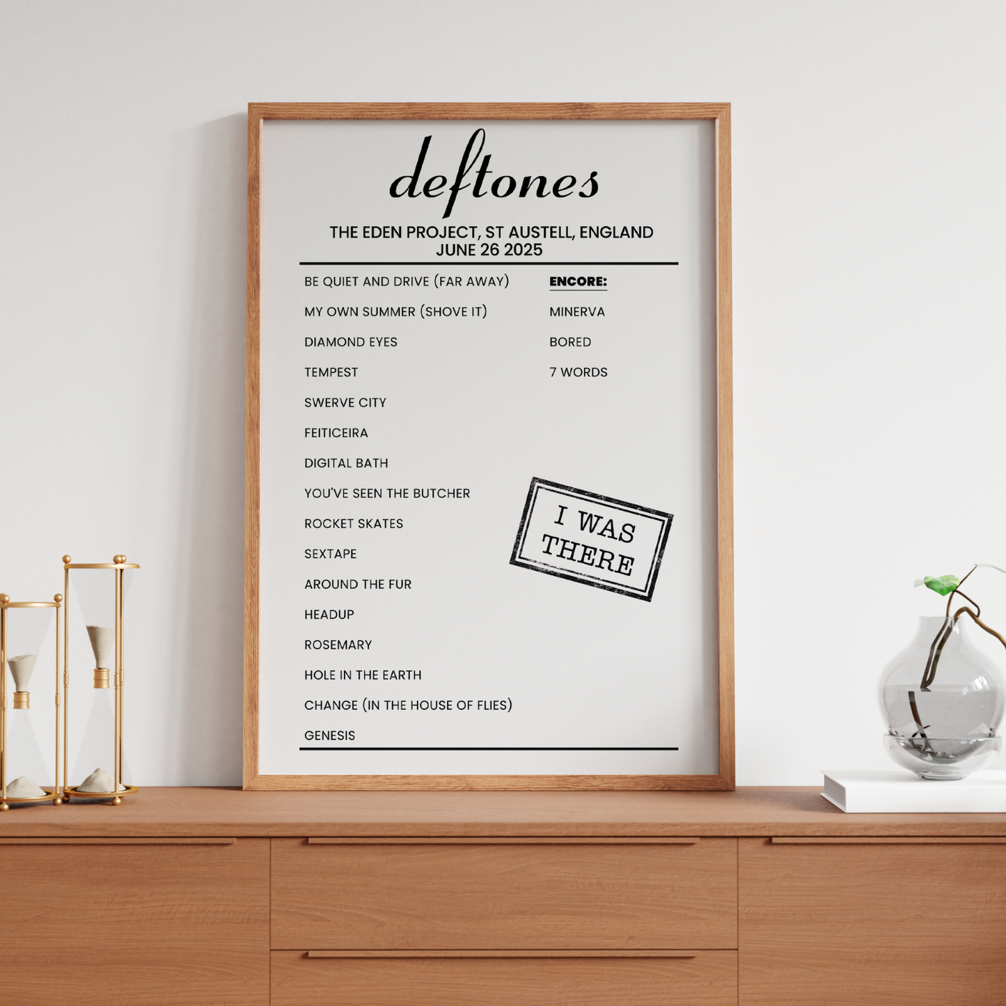 Deftones 2025 Eden Project Setlist Poster St Austell UK Arena Tour A5 A4 A3