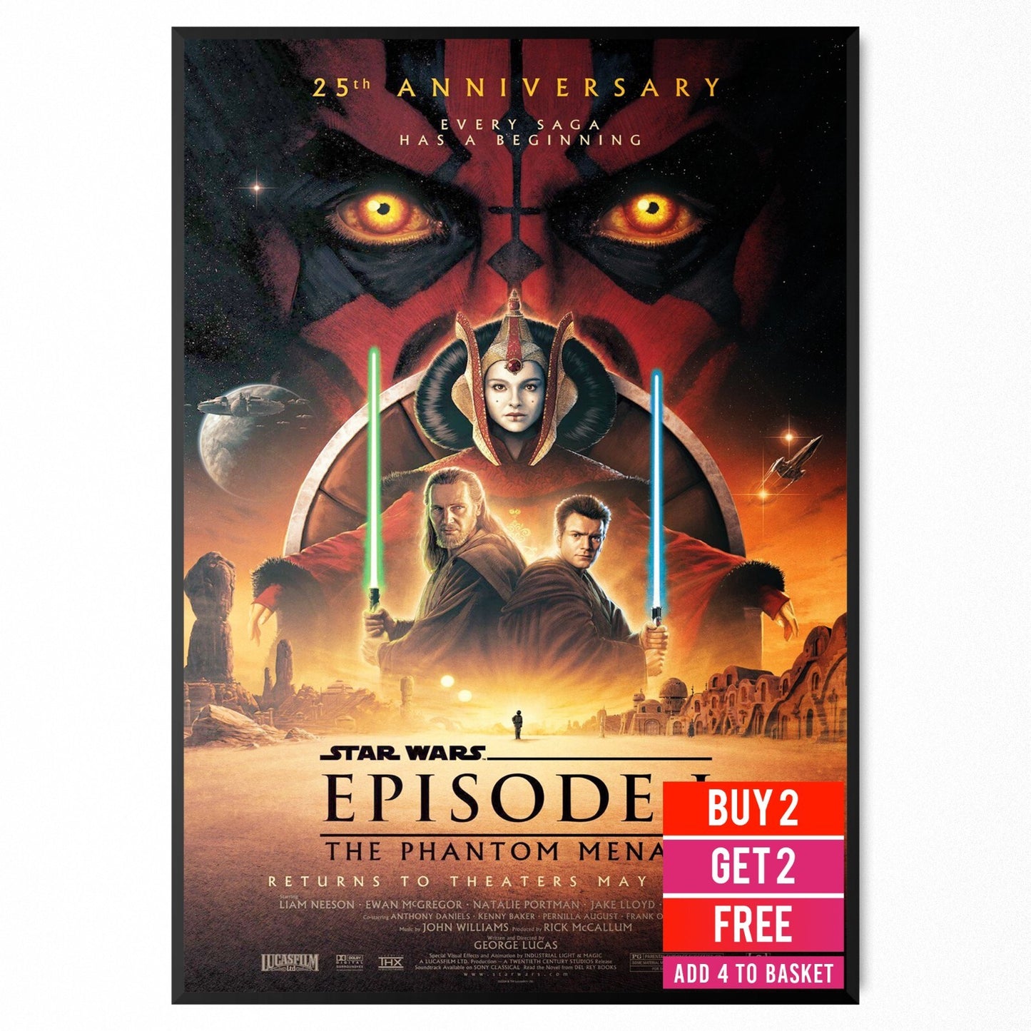 Star Wars The Phantom Menace 25th Anniversary 2024 Poster A5-A3 Star Wars Movie