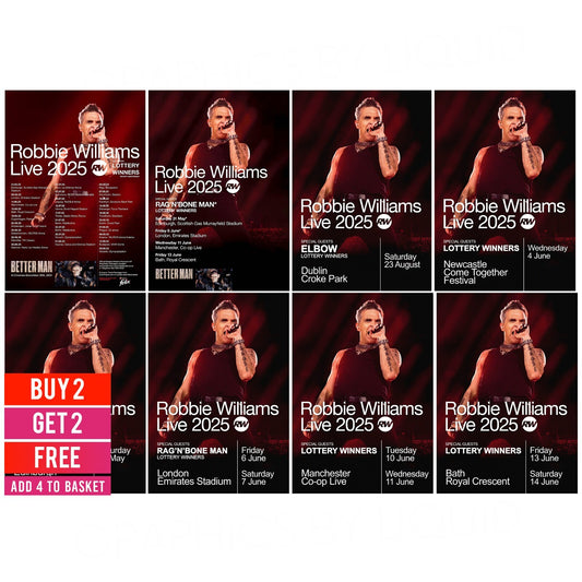 Robbie Williams Live 2025 Music Posters Concert Tour Dates For Robbie Fans A5-A3