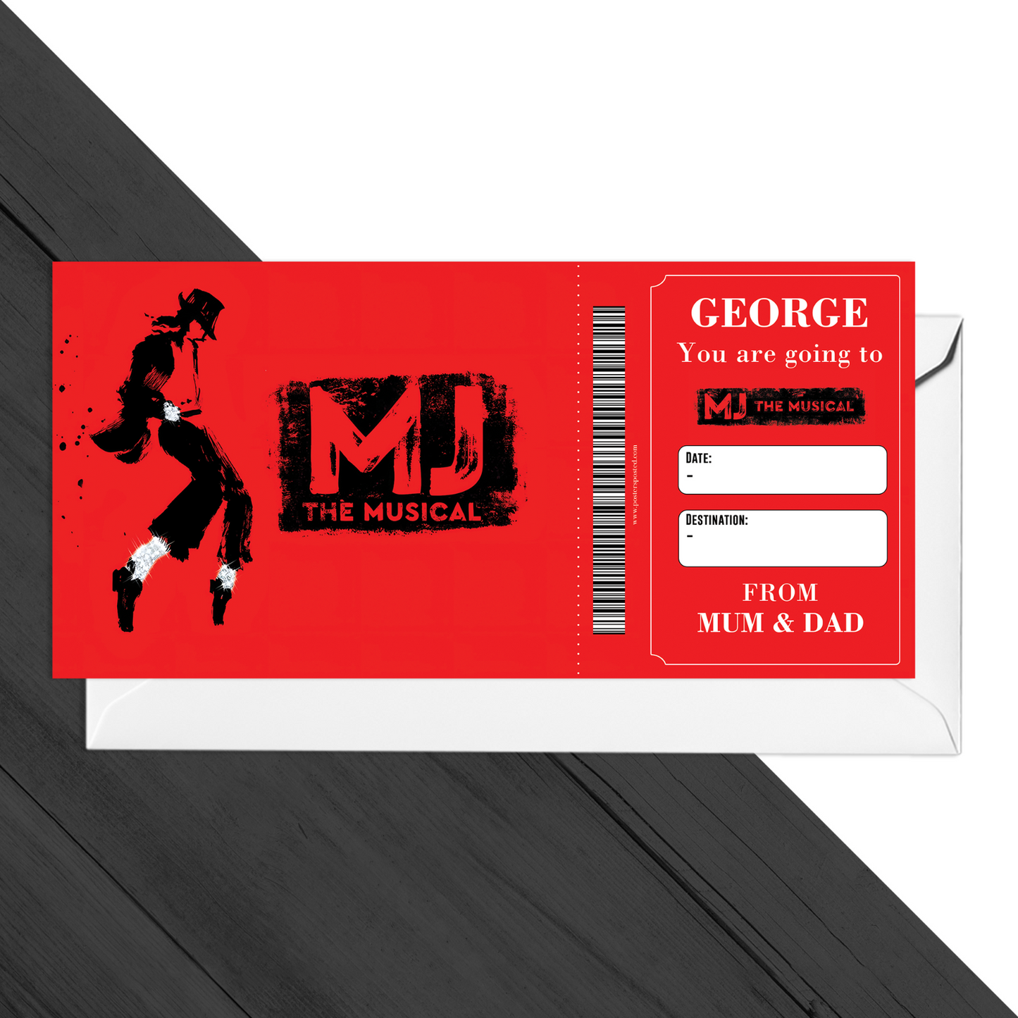 MJ The Musical Theatre Ticket Personalised Gift Reveal Custom Keepsake Gift