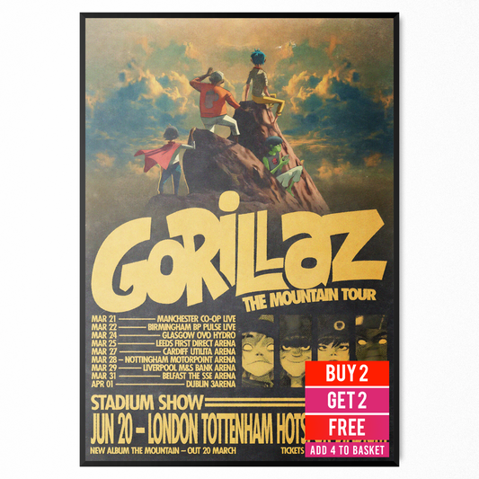 Gorillaz Tour Poster The Mountain Tour Poster London 2026 All Dates Print A5-A3