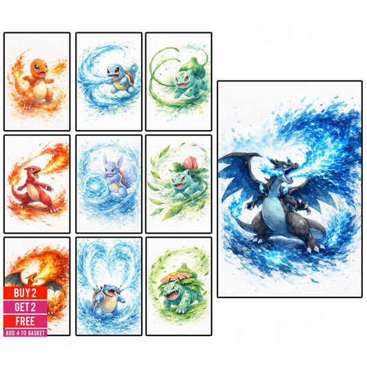Pokémon Evolution Posters Wall Art Retro Print Picture Gift Home A5-A3