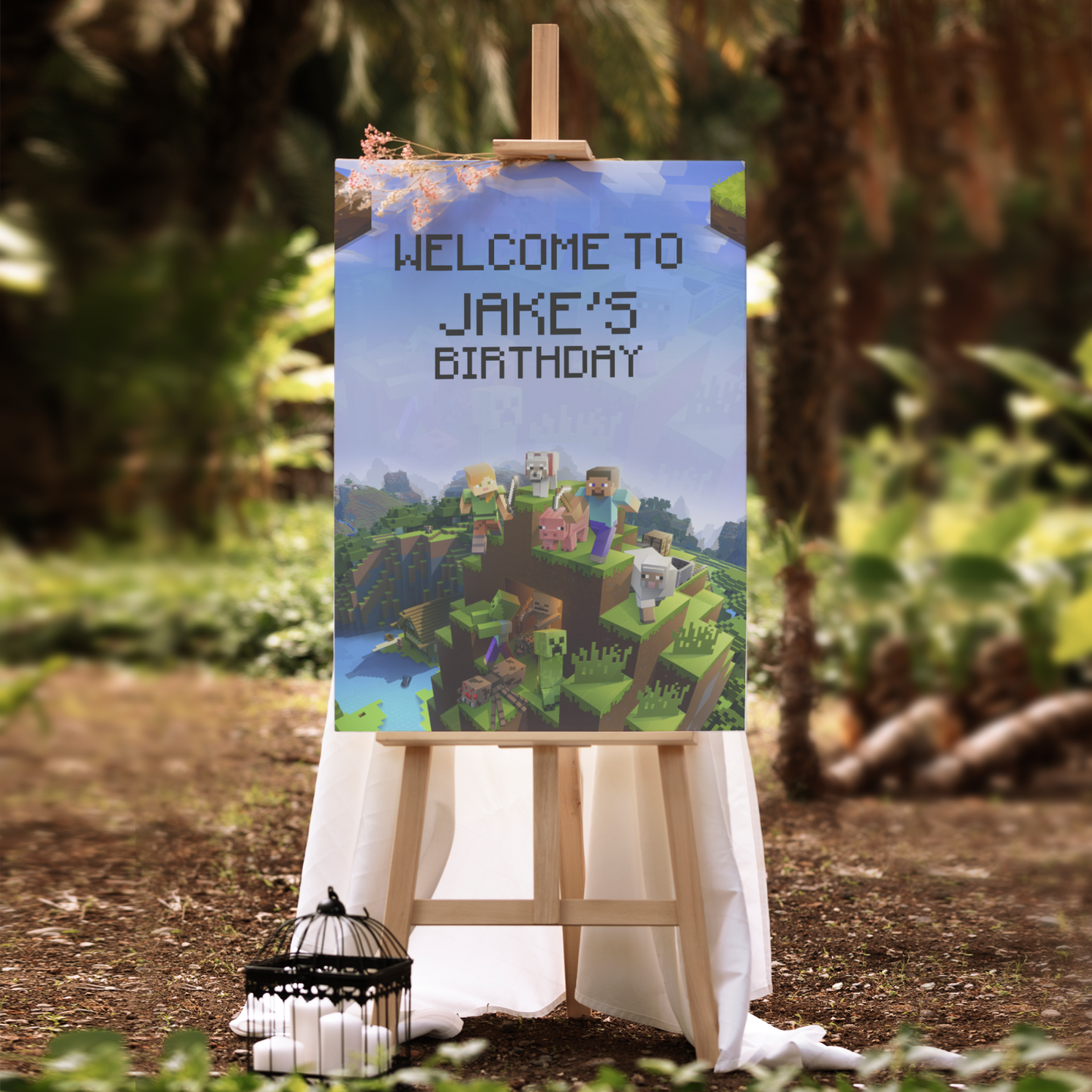 Gaming Birthday Party Sign Personalised Birthday Decor Mine Craft A5-A3