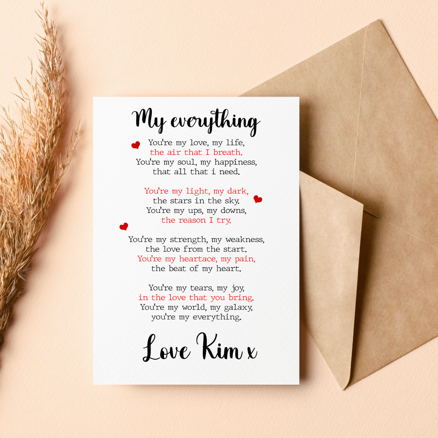 Valentines Day Card Personalised Poem Husband Wife Girlfriend Boyfriend Gift