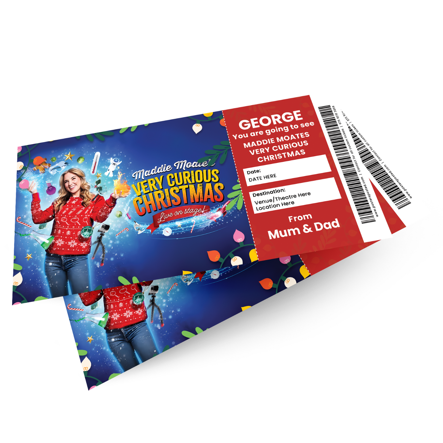 Maddie Moates Very Curious Christmas Theatre Xmas Ticket Personalised Gift