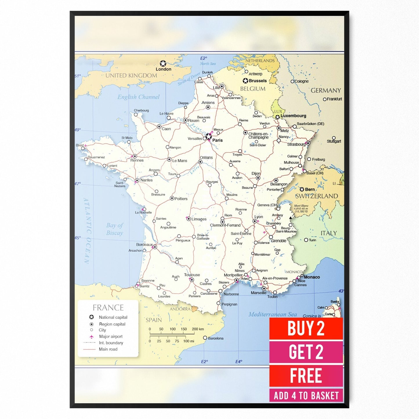 Map Of France Wall Art Poster wall chart Educational School Wall Art Print A5-A3