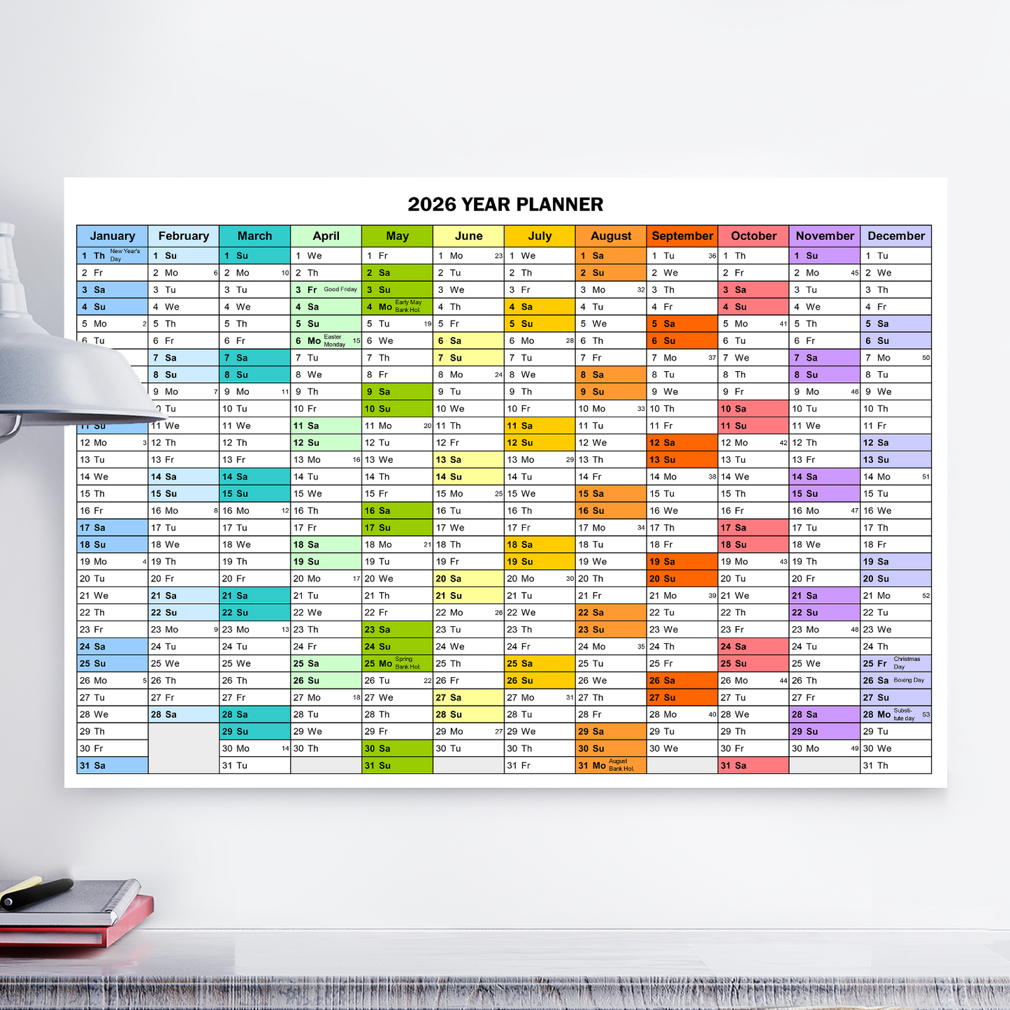 2026 FULL YEAR PLANNER GIANT CALENDAR JAN - DEC LANDSCAPE A4 A3 A2 A1