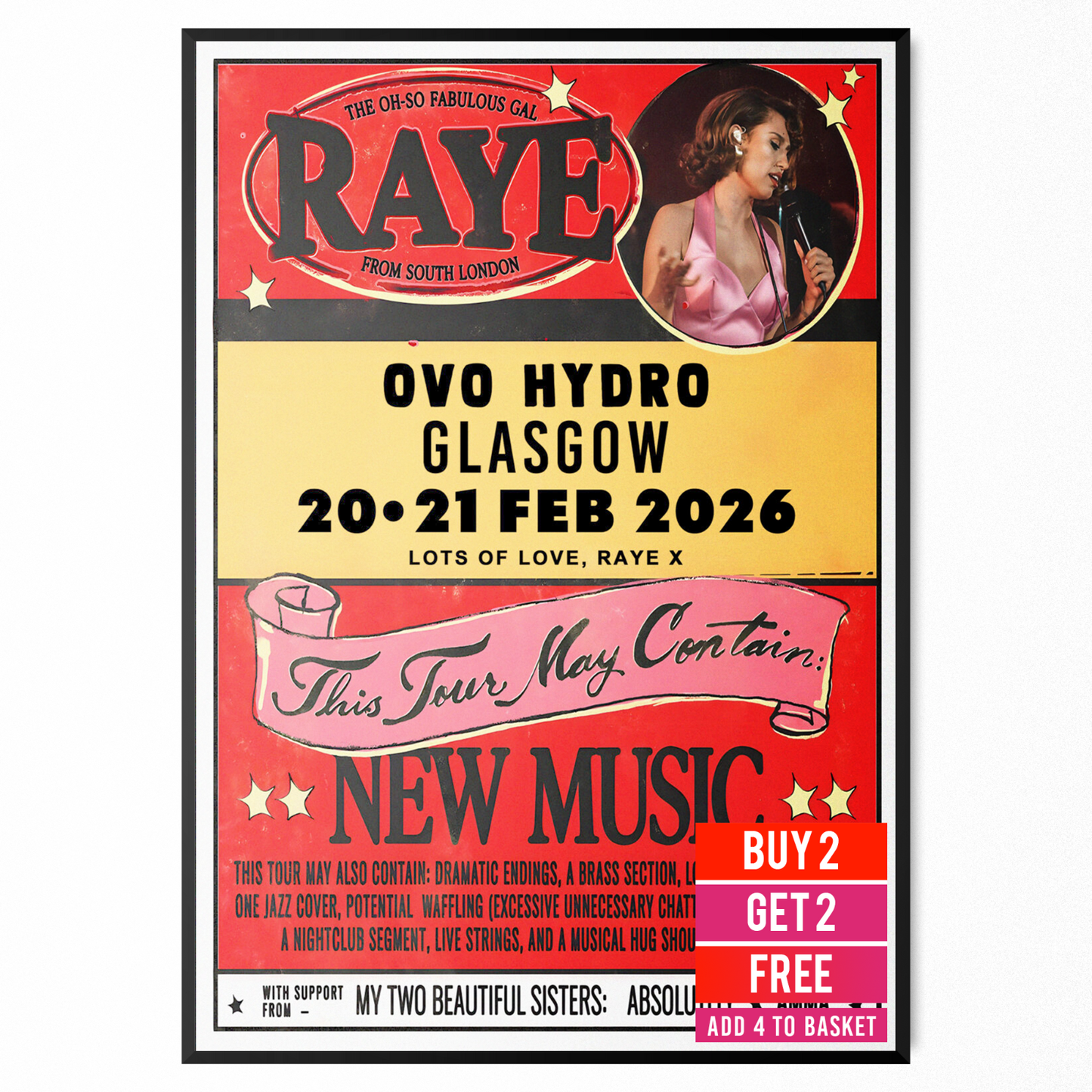 Raye Poster Musician 2026 Glasgow OVO Hydro Poster For Raye Fans A5-A3 Concert
