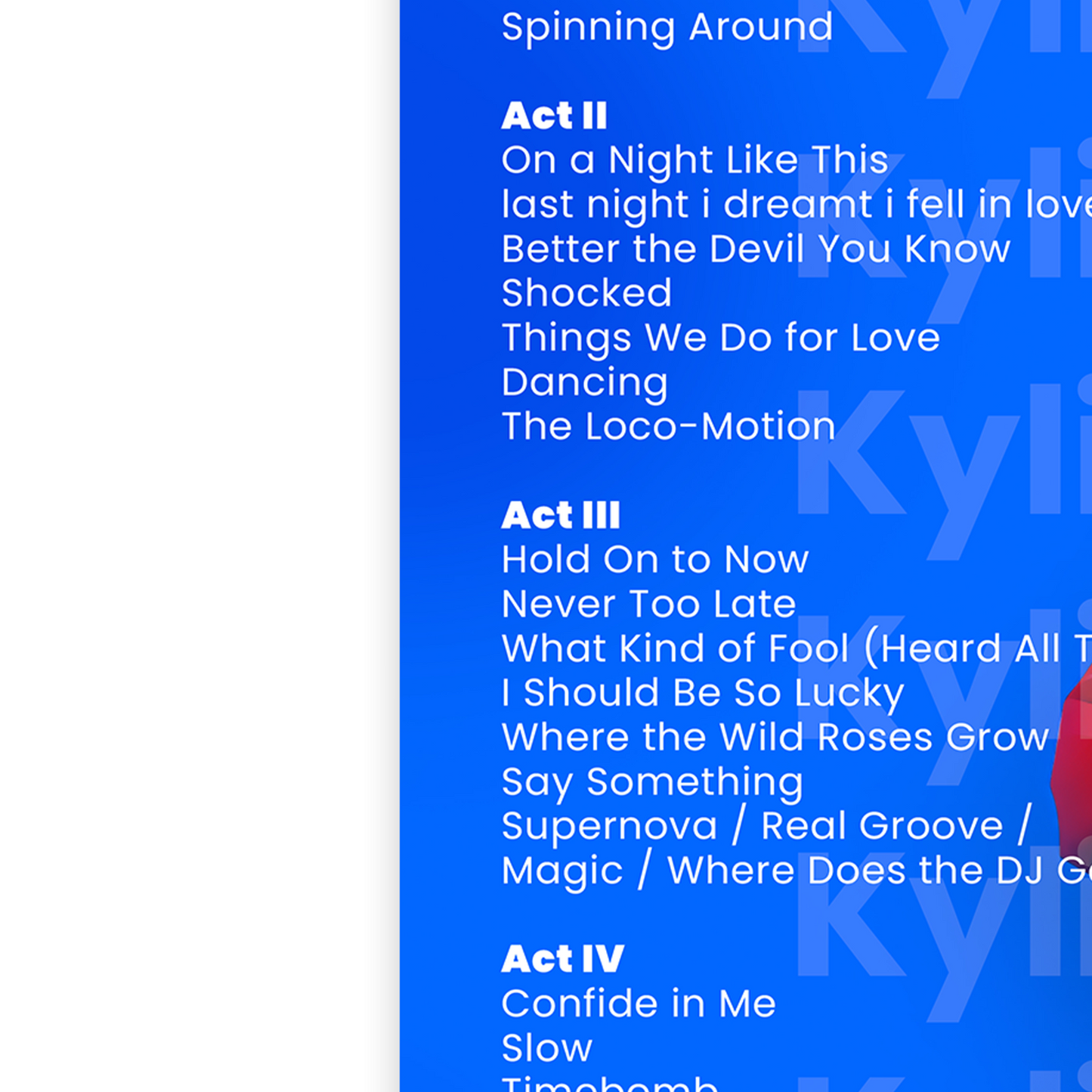 Kylie Minogue 2025 Tension Tour Setlist Poster UK Concert Fans A5-A3