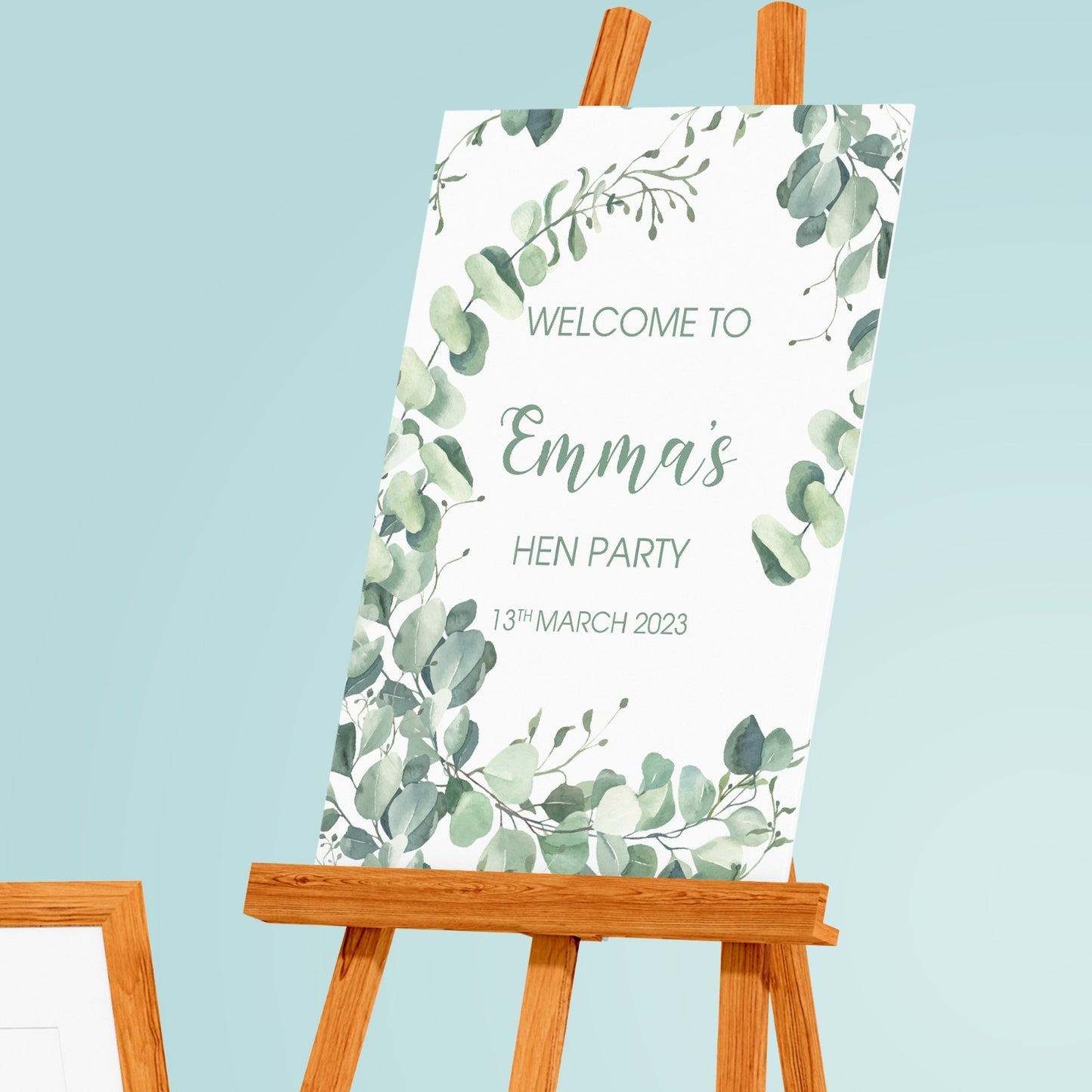 Hen Party Welcome Sign Poster Personalised Green Foliage Bridal Shower A5-A3