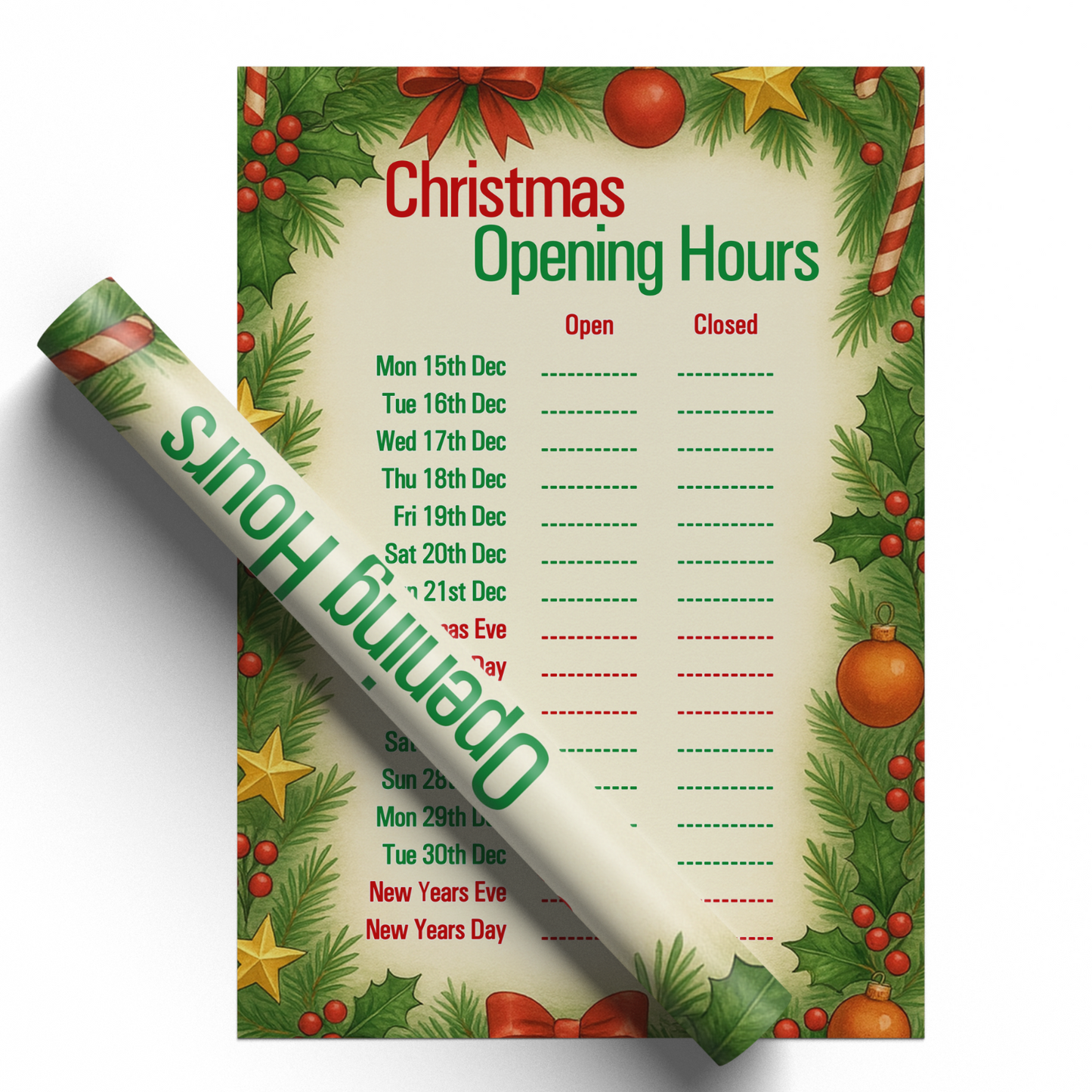Christmas Shop Opening Times And Hours Poster Notice Sign Christmas New Year