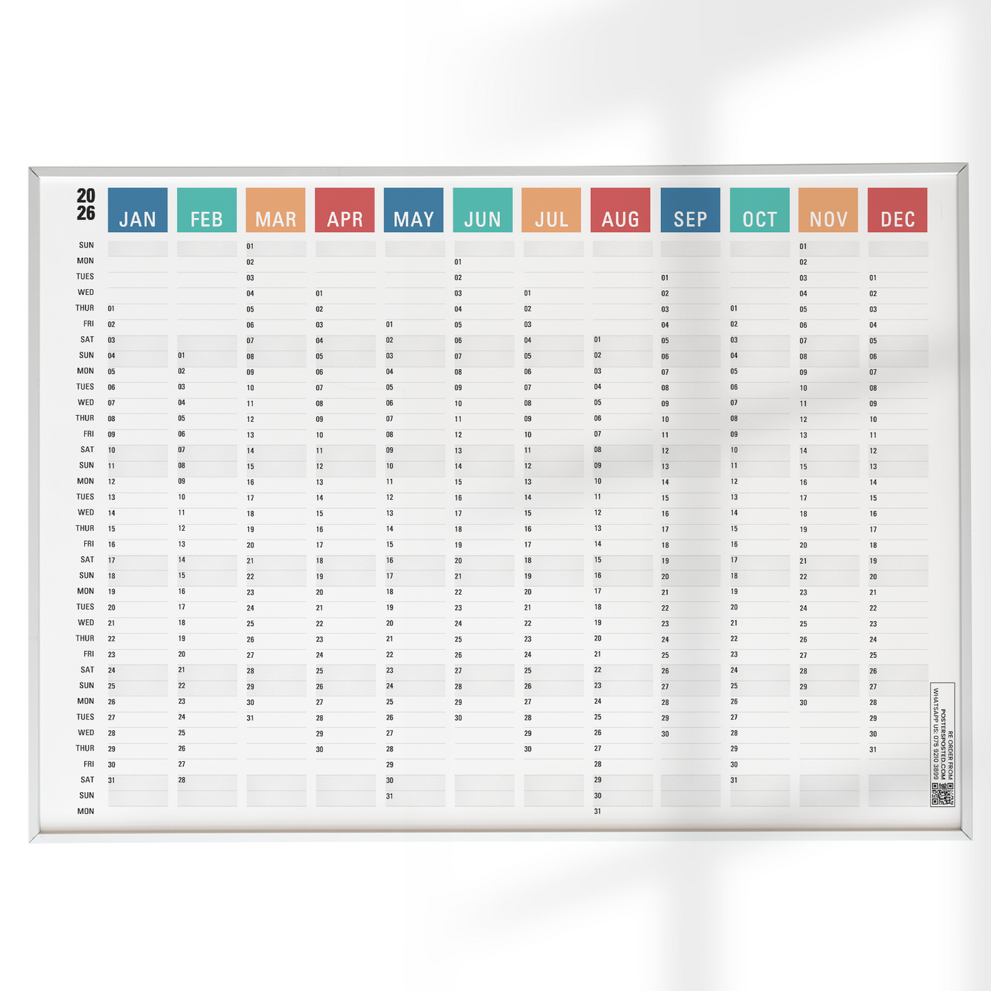2026 Year Planner Full Year Calendar For Home Office Jan-Dec A5-A3 Sizes