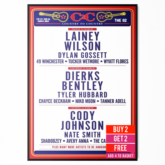 Country To Country 2025 Music Line-Up Poster For Music Fans Print A5 A4 A3
